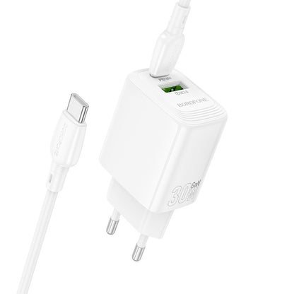 Įkroviklis Borofone BN29 30W USB-C/USB-A + USB-C to USB-C cable 1.0m baltas