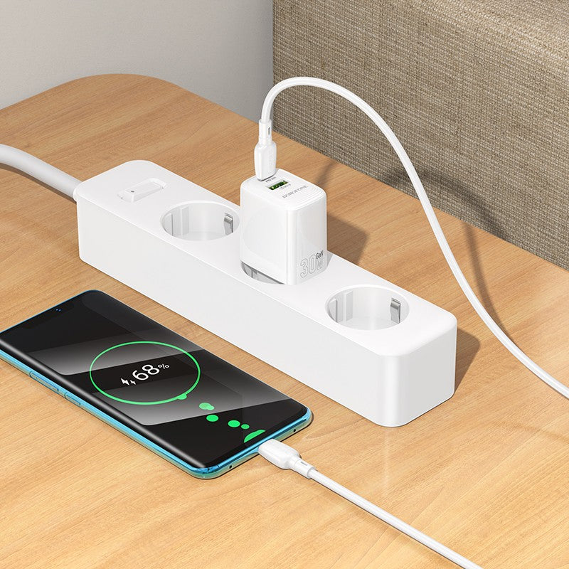 Įkroviklis Borofone BN29 30W USB-C/USB-A + USB-C to USB-C cable 1.0m baltas