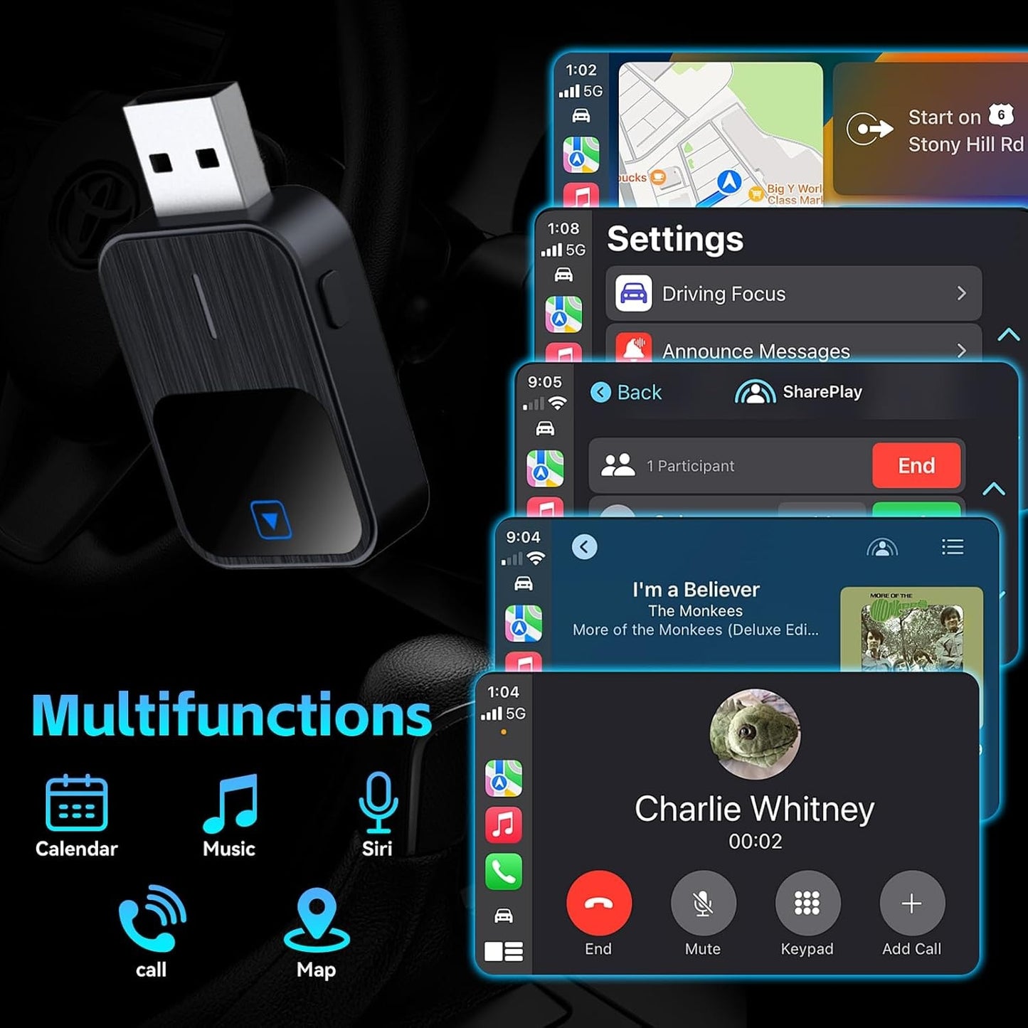 Belaidis CarPlay/Android Auto adapteris Reach K2 juodas