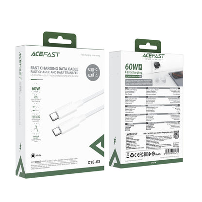 USB kabelis Acefast C18-03 60W USB-C to USB-C 1.2m baltas