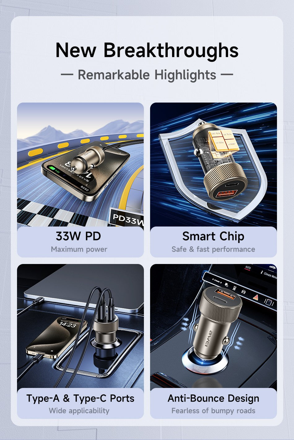 Automobilinis įkroviklis Awei C-857 33W USB-C/USB-A juodas