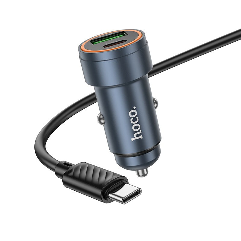 Automobilinis įkroviklis Hoco Z57A 30W USB-C/USB-A + USB-C to USB-C cable 1.0m pilkas