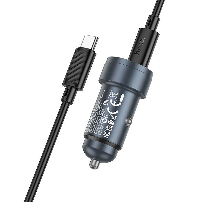 Automobilinis įkroviklis Hoco Z57A 30W USB-C/USB-A + USB-C to USB-C cable 1.0m pilkas