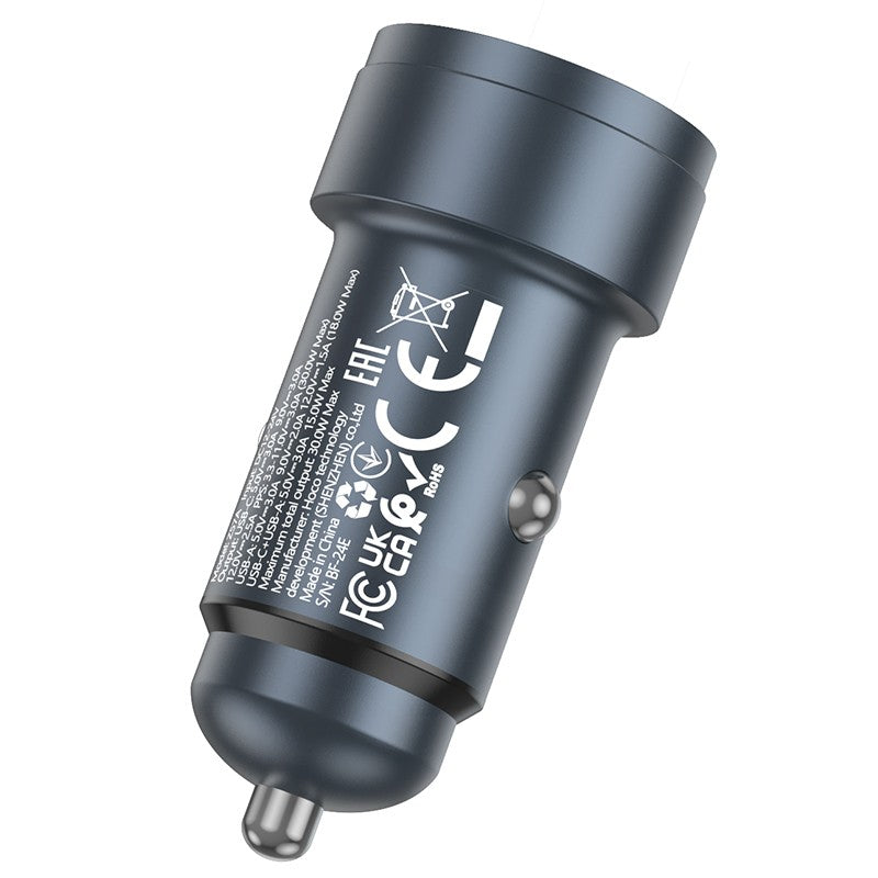 Automobilinis įkroviklis Hoco Z57A 30W USB-C/USB-A pilkas