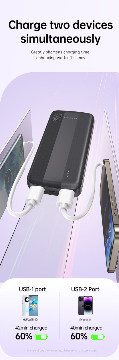 Išorinė baterija Power Bank Awei P19K 5V/2.4A 20000mAh juoda