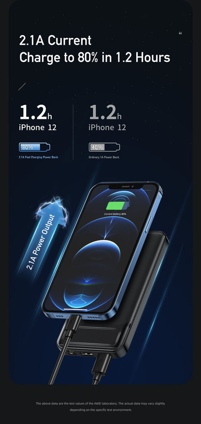 Išorinė baterija Power Bank Awei P5K 5V/2.1A 10000mAh juoda