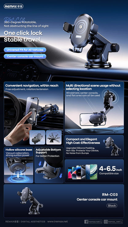 Automobilinis telefono laikiklis Remax RM-C03 (dashboard) juodas