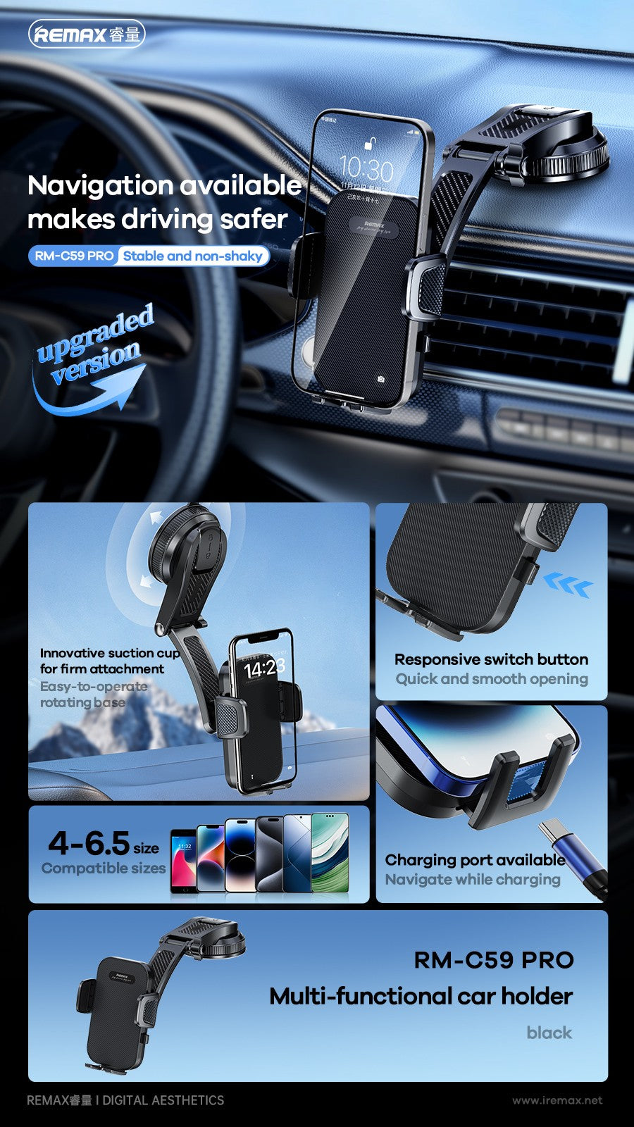Automobilinis telefono laikiklis Remax RM-C59 PRO (dashboard) juodas