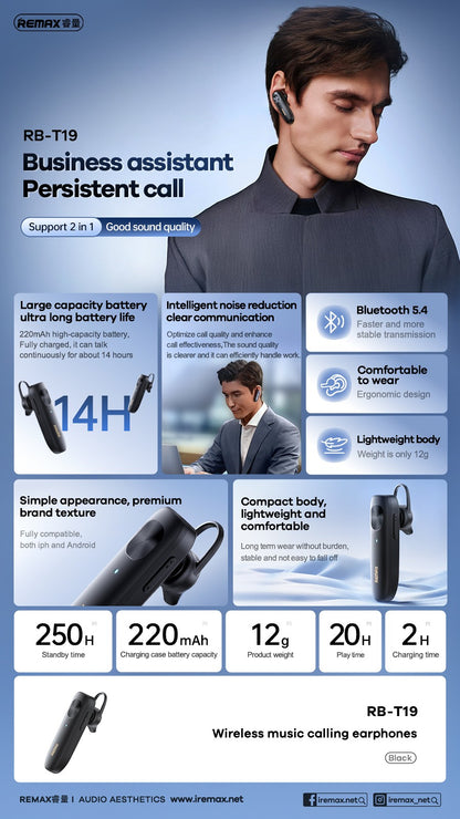 Belaidė laisvų rankų įranga Remax RB-T19 juoda
