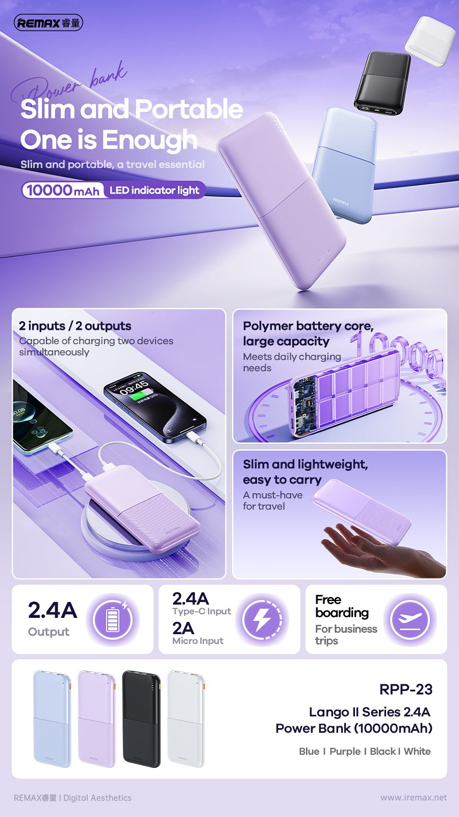 Išorinė baterija Power Bank Remax RPP-23 12W 10000mAh juoda