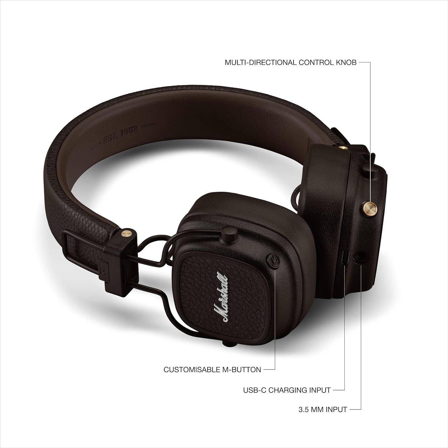 Belaidės ausinės Marshall Major V On-Ear Bluetooth rudos