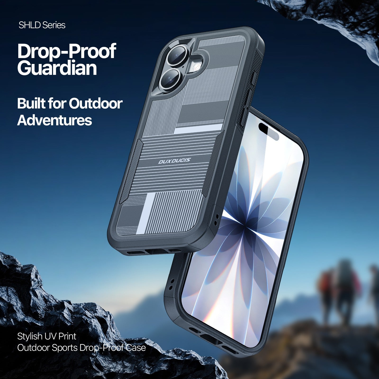 Dėklas Dux Ducis Shld Apple iPhone 17 juodas (Triangle Pattern)