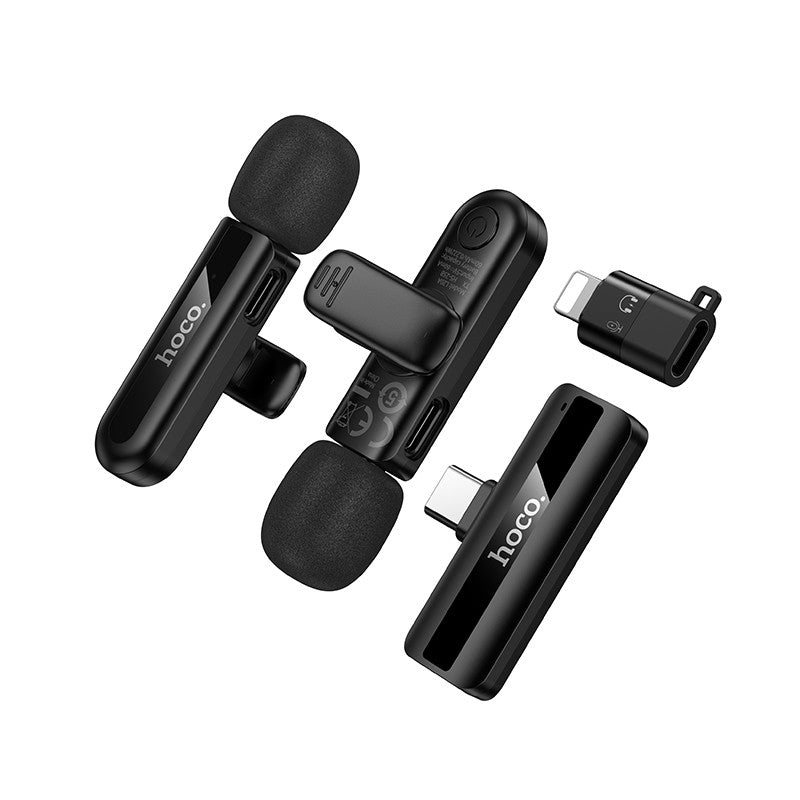 Belaidžių mikrofonų rinkinys Hoco L20A USB-C/Lightning juodas