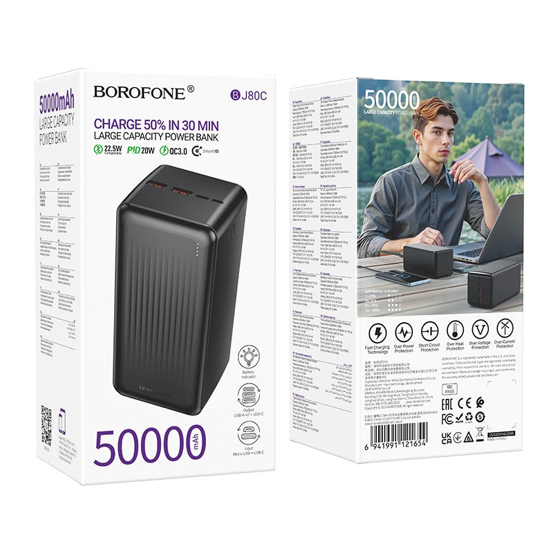 Išorinė baterija Power Bank Borofone BJ80C 22.5W 50000mAh juoda