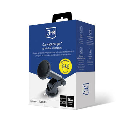 Automobilinis laikiklis-įkroviklis 3mk Car MagCharger 15W (windshield/dashboard) juodas