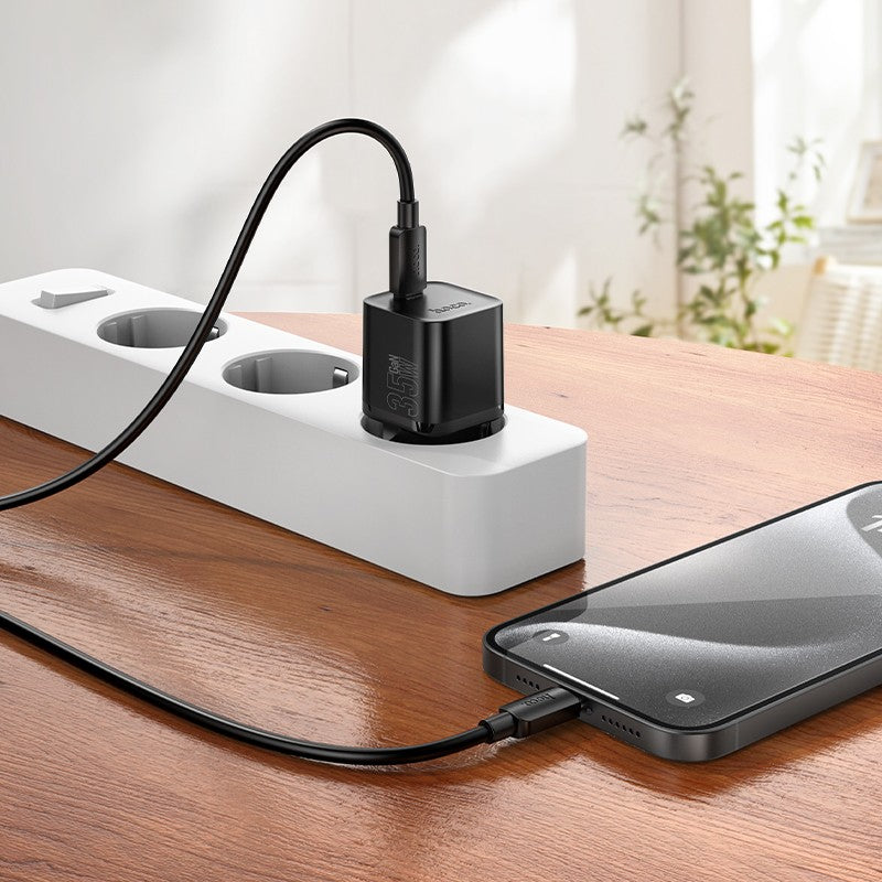 Įkroviklis Hoco N66 35W GaN USB-C/USB-A + USB-C to USB-C cable 1.0m baltas