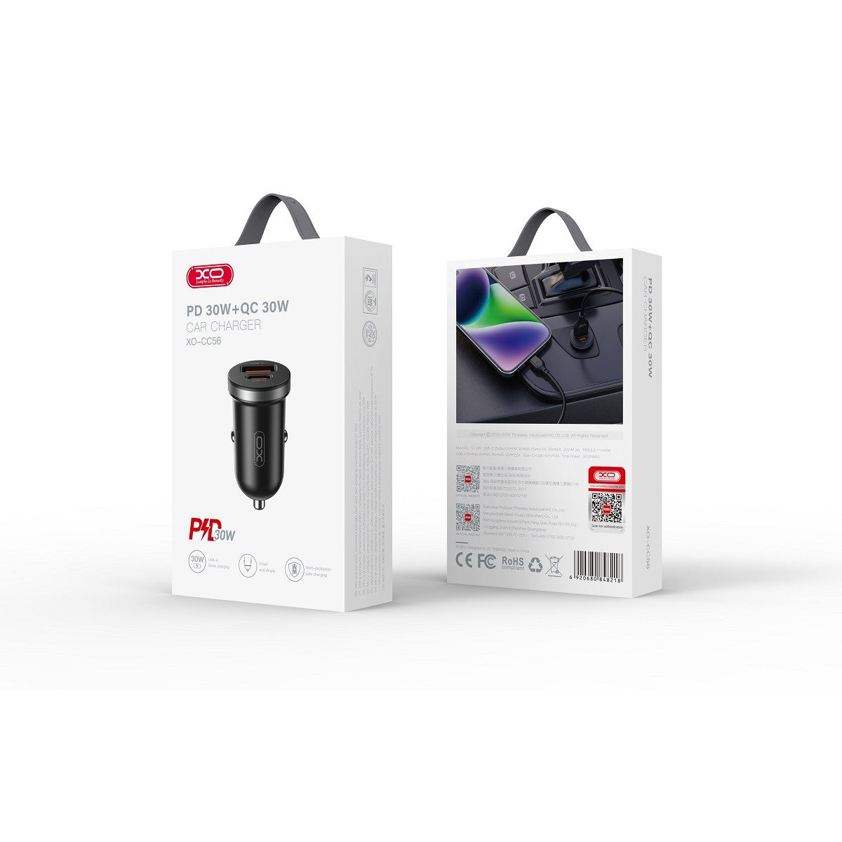 Automobilinis įkroviklis XO CC56 30W USB-A/USB-C juodas