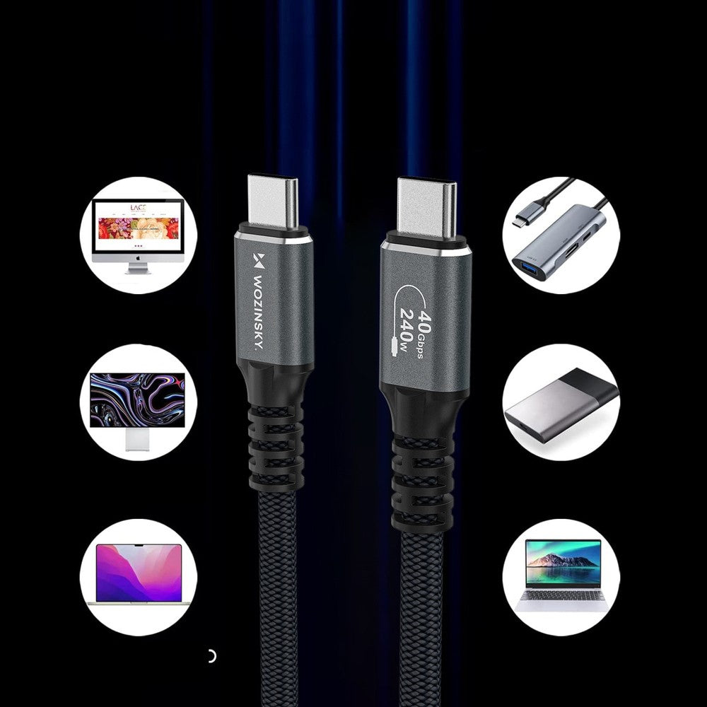 USB kabelis Wozinsky WPS-UY415S USB-C Thunderbolt 4 240W 1.5m juodas