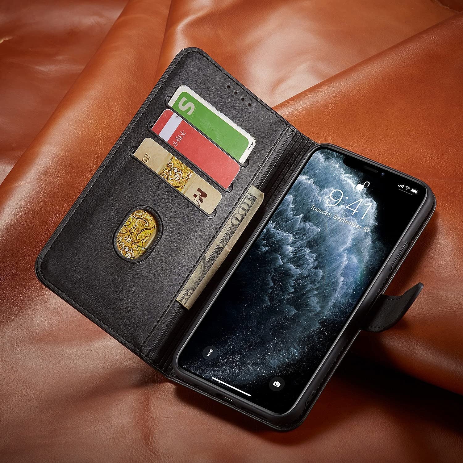 Dėklas Wallet Case Samsung A576 A57 5G juodas