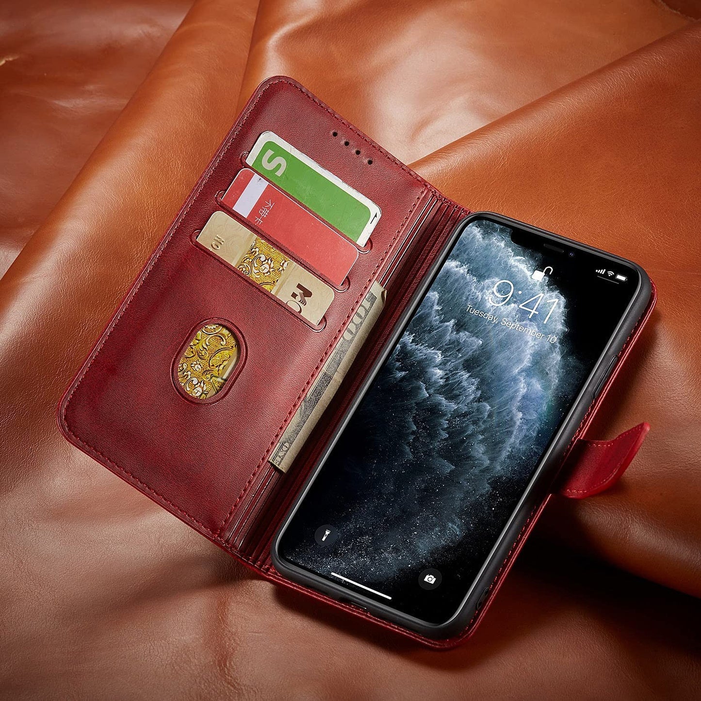 Dėklas Wallet Case Samsung A576 A57 5G raudonas
