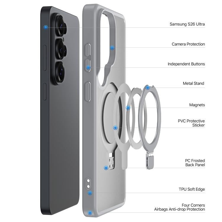 Dėklas Dux Ducis Yind Magnetic Stand Samsung S948 S26 Ultra pilkas
