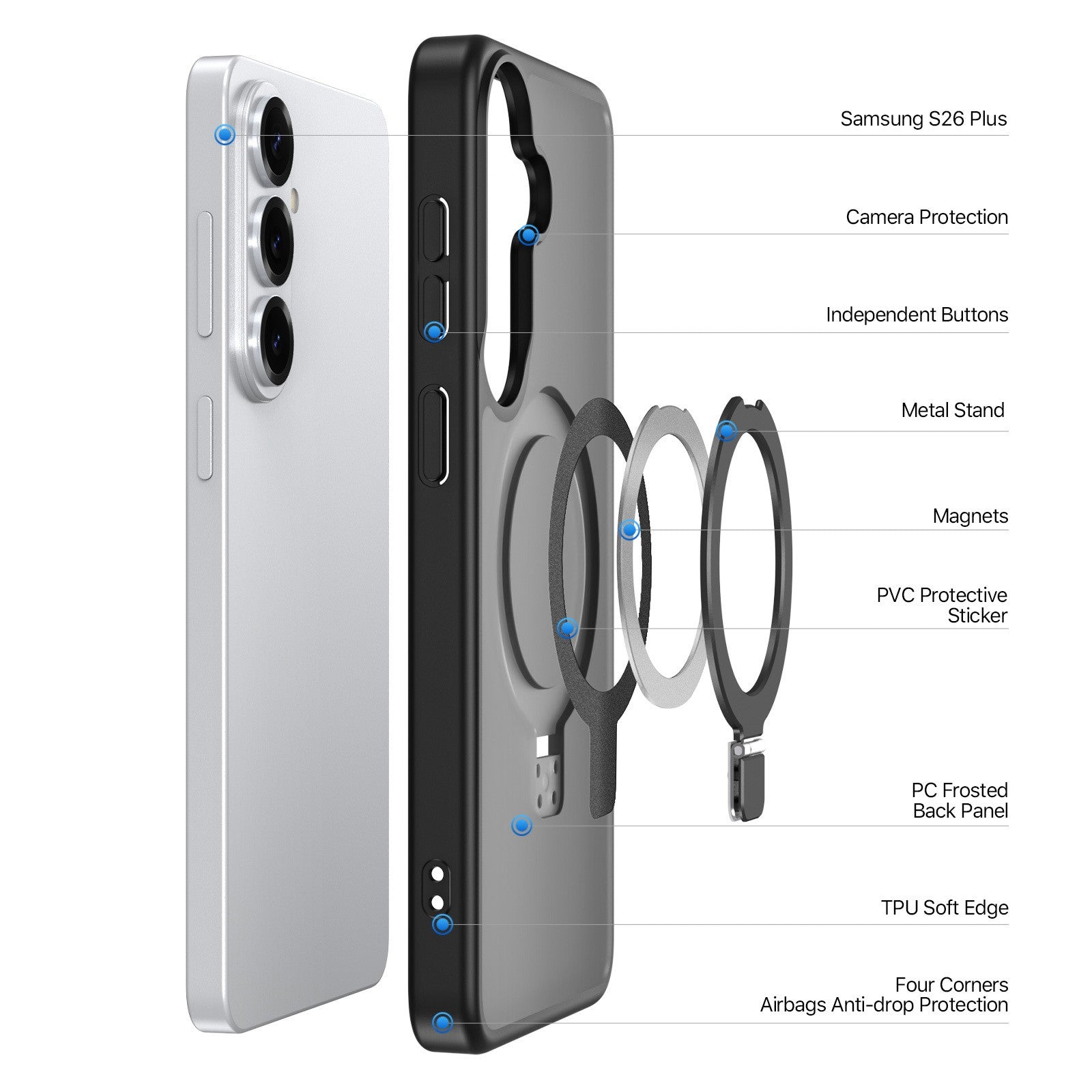 Dėklas Dux Ducis Yind Magnetic Stand Samsung S947 S26 Plus juodas