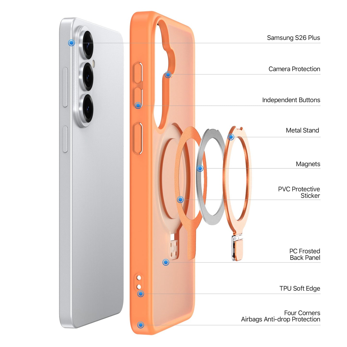 Dėklas Dux Ducis Yind Magnetic Stand Samsung S947 S26 Plus oranžinis