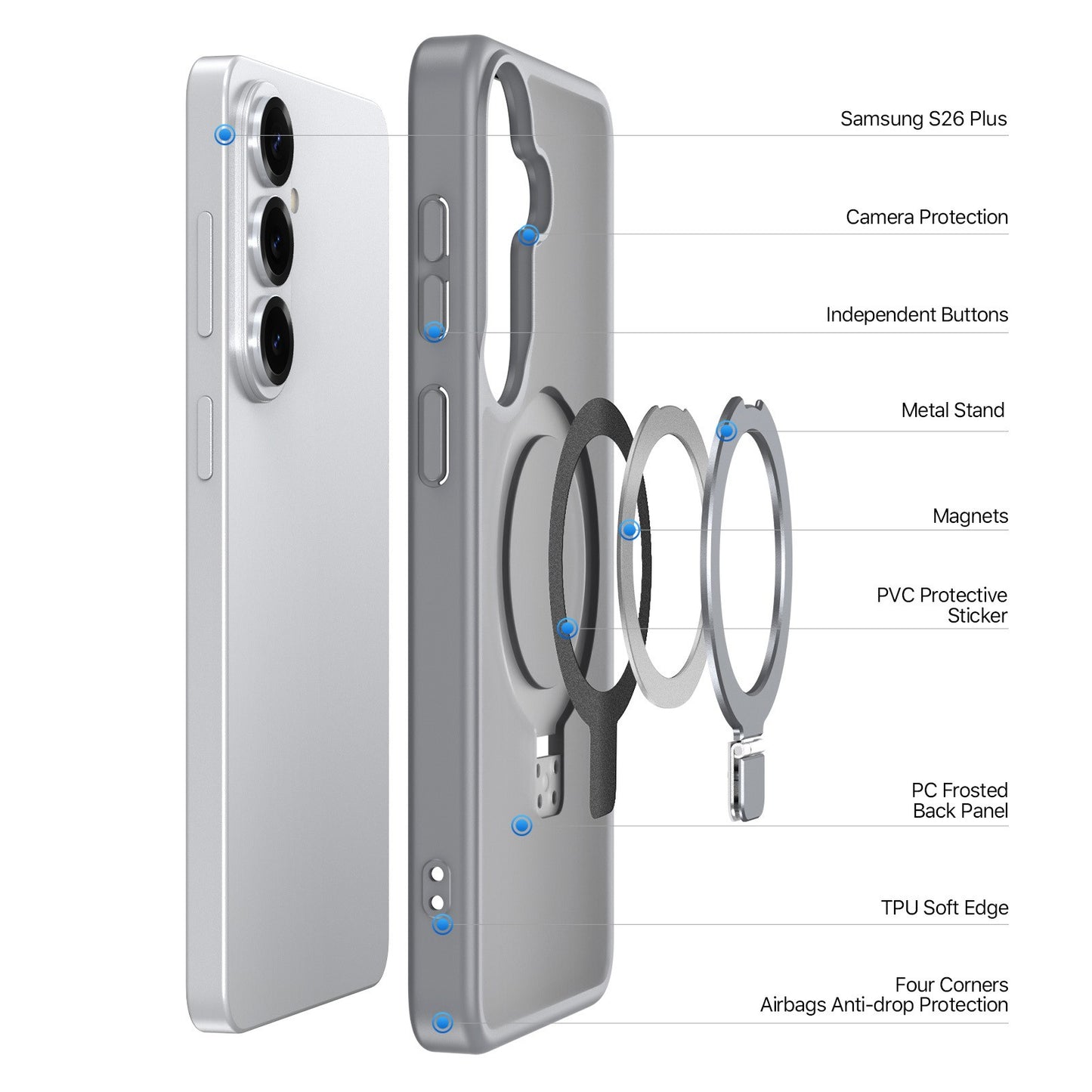 Dėklas Dux Ducis Yind Magnetic Stand Samsung S947 S26 Plus pilkas