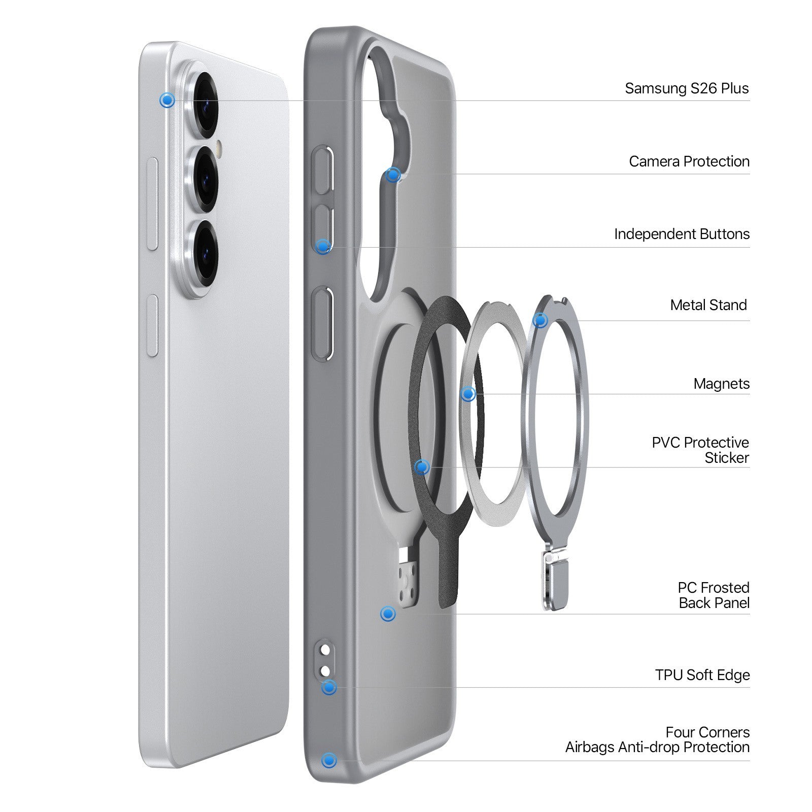 Dėklas Dux Ducis Yind Magnetic Stand Samsung S947 S26 Plus pilkas