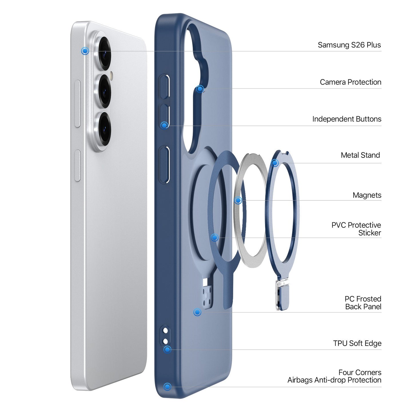 Dėklas Dux Ducis Yind Magnetic Stand Samsung S947 S26 Plus tamsiai mėlynas