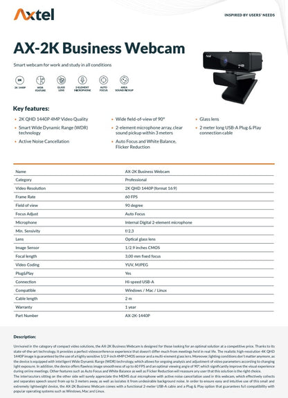 WEB kamera Axtel AX-2K Business Webcam