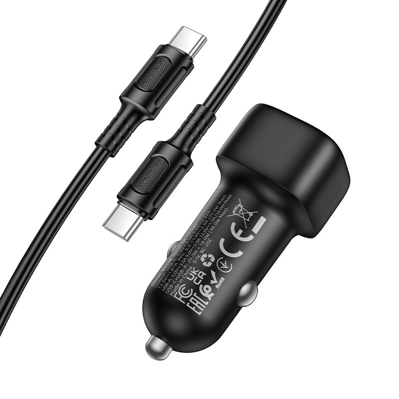 Automobilinis įkroviklis Borofone BZ34B 38W USB-C/USB-A + USB-C to USB-C cable 1.0m juodas