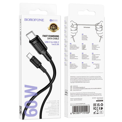 USB kabelis Borofone BX111 60W USB-C to USB-C 1.0m juodas