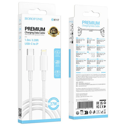 USB kabelis Borofone BX117 USB-C to Lightning 1.0m baltas