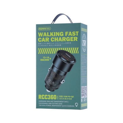 Automobilinis įkroviklis Remax RCC360 75W USB-C/USB-A juodas