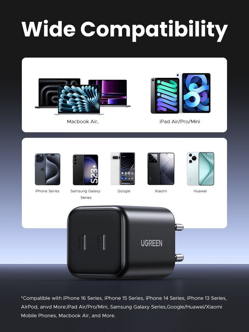 Įkroviklis Ugreen X526 GaN 45W 2xUSB-C juodas (65058)