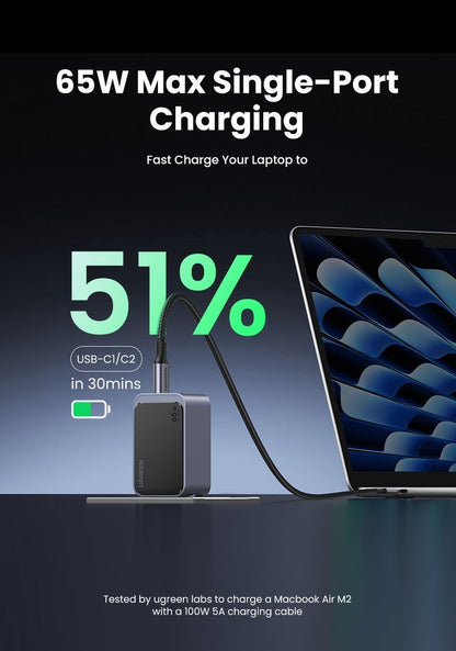 Įkroviklis Ugreen X553 GaN 65W 2xUSB-C/USB-A pilkas (35042)
