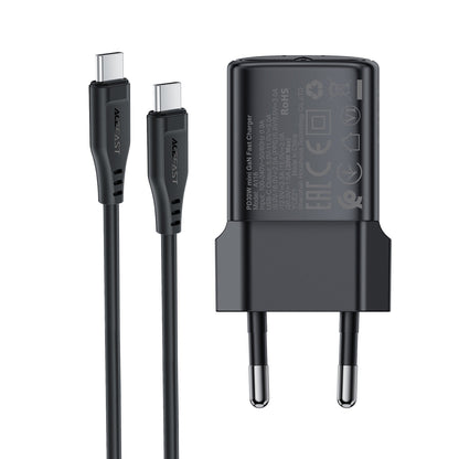 Įkroviklis Acefast A118 30W GaN USB-C + USB-C to USB-C cable 1.2m juodas