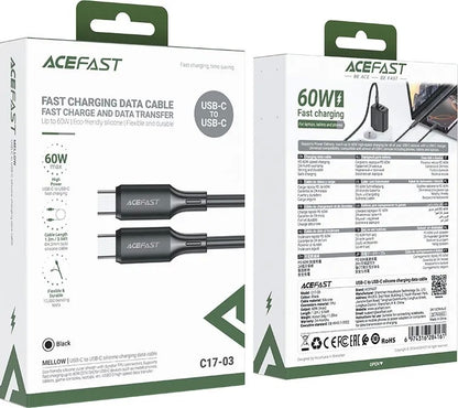 USB kabelis Acefast C17-03 USB-C to USB-C 1.2m juodas