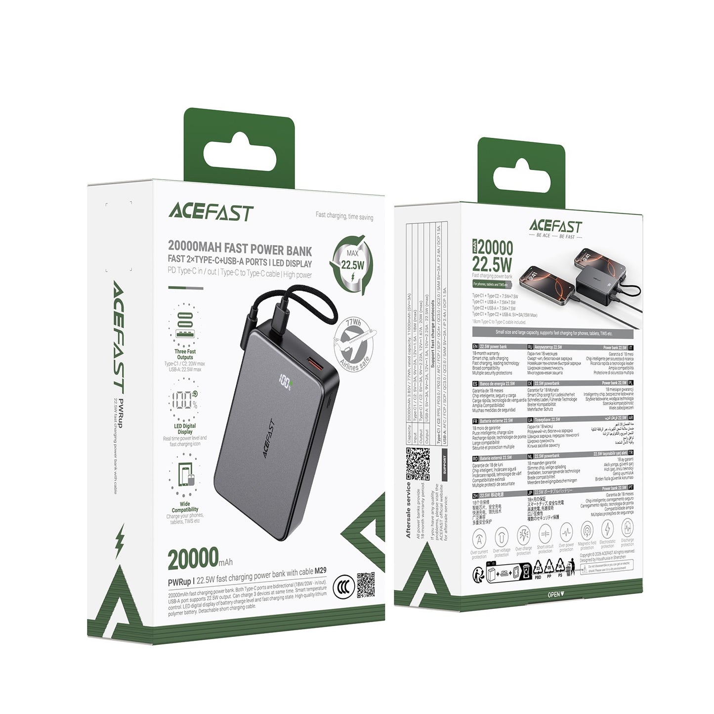 Išorinė baterija Power Bank Acefast M29-20000 22.5W 20000mAh juoda