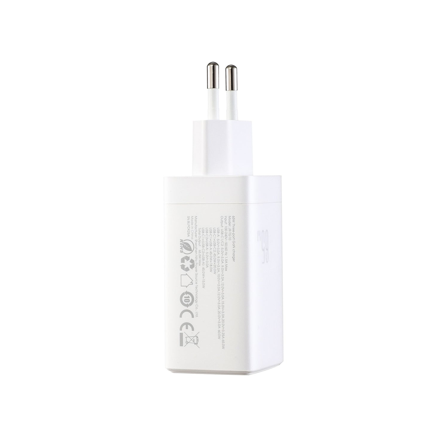 Įkroviklis Joyroom JR-TG10 GaN 65W 2xUSB-C/USB-A + USB-C to USB-C 100W 1.2m cable baltas