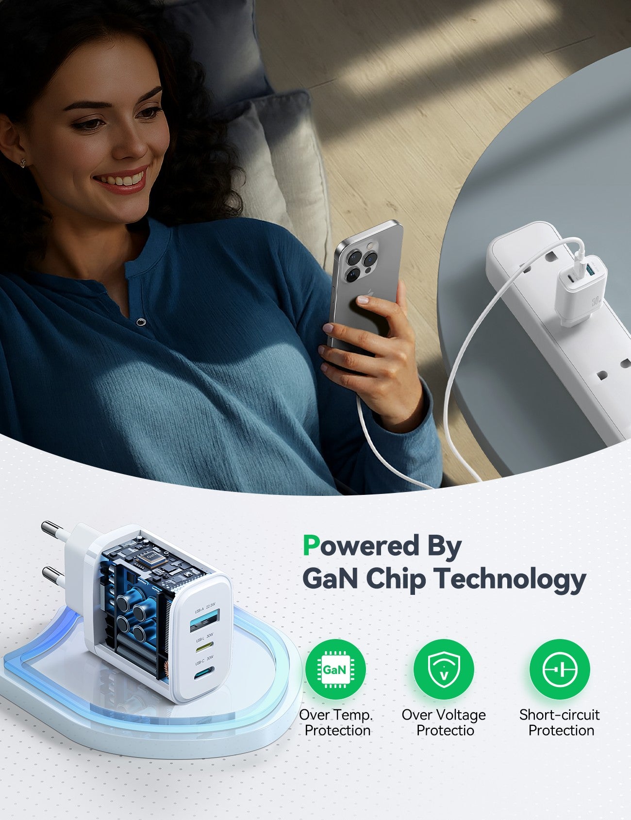 Įkroviklis Joyroom JR-TG6 30W 2xUSB-C/USB-A baltas