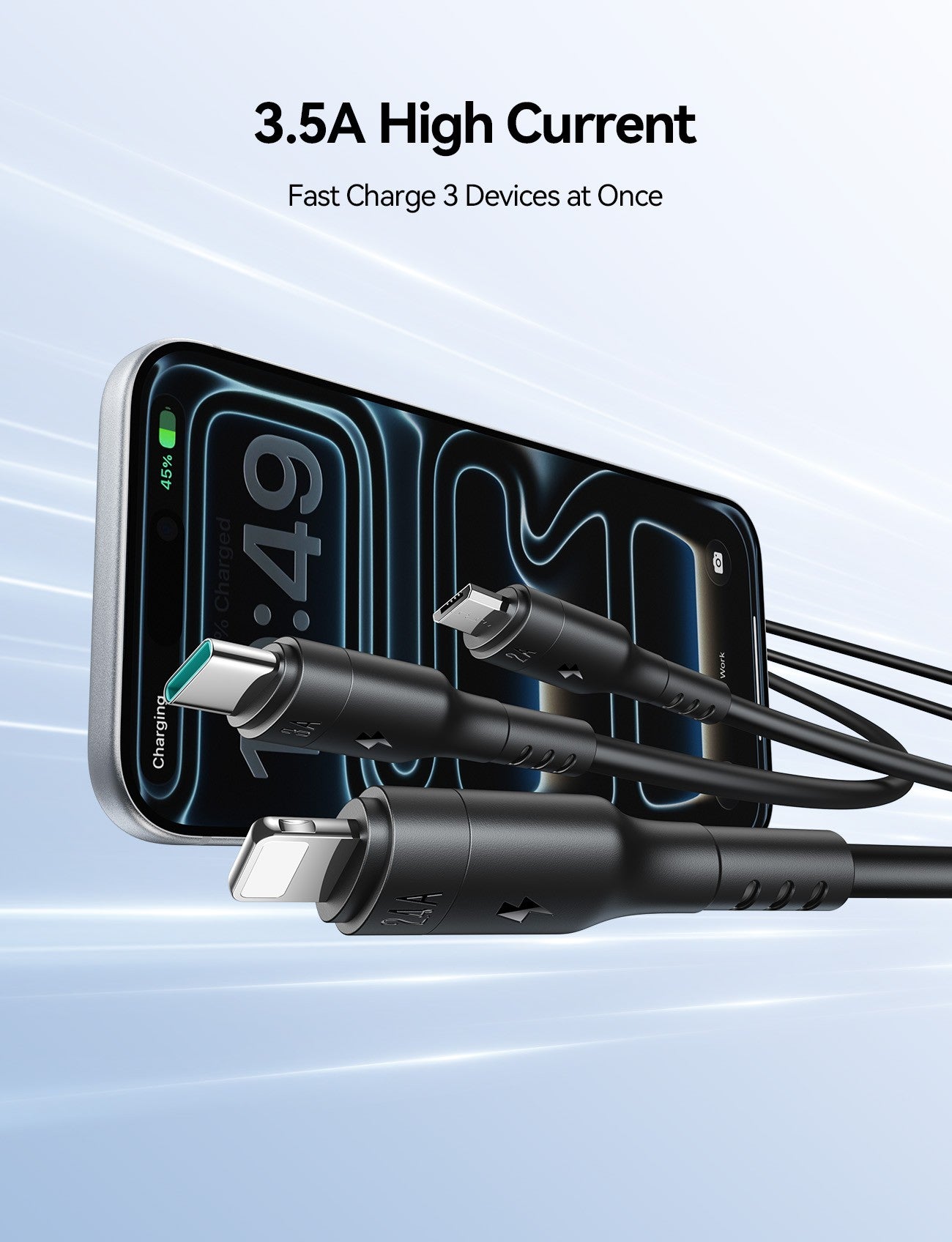 USB kabelis Joyroom S-A61 USB-C to USB-C/Lightning/MicroUSB 3.5A 1.2m juodas