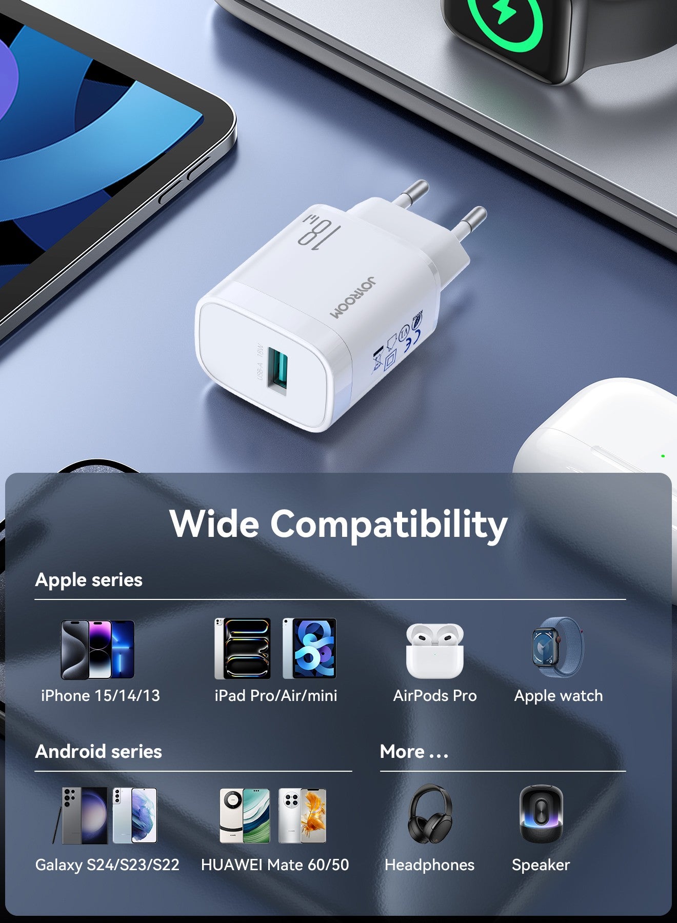Įkroviklis Joyroom JR-TF4 18W USB-A + USB-A to Lightning cable 1.0m baltas