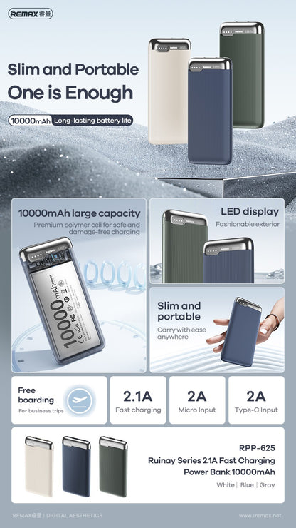 Išorinė baterija Power Bank Remax RPP-625 10000mAh mėlyna