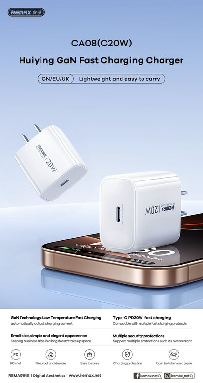 Įkroviklis Remax CA08 20W USB-C baltas