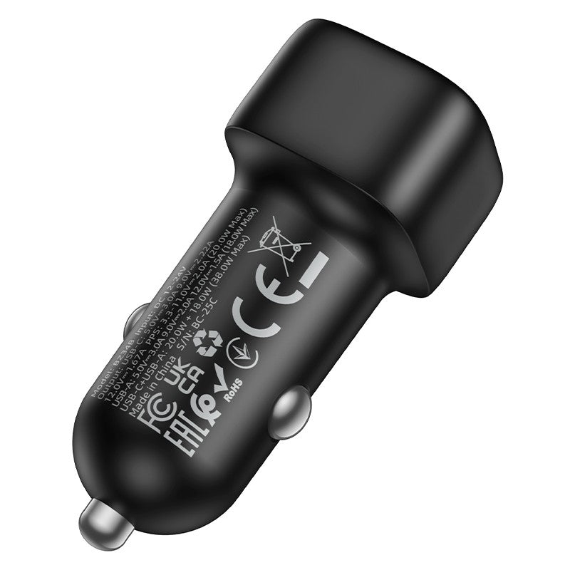 Automobilinis įkroviklis Borofone BZ34B 38W USB-C/USB-A juodas