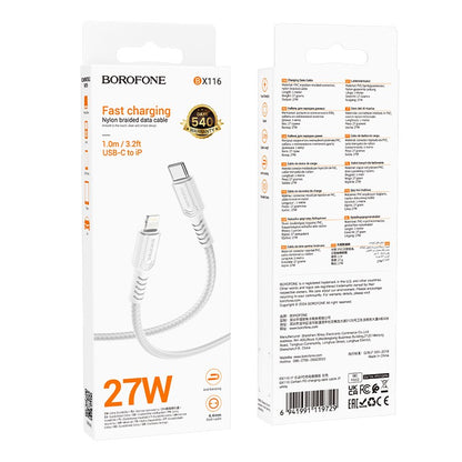 USB kabelis Borofone BX116 USB-C to Lightning 1.0m baltas