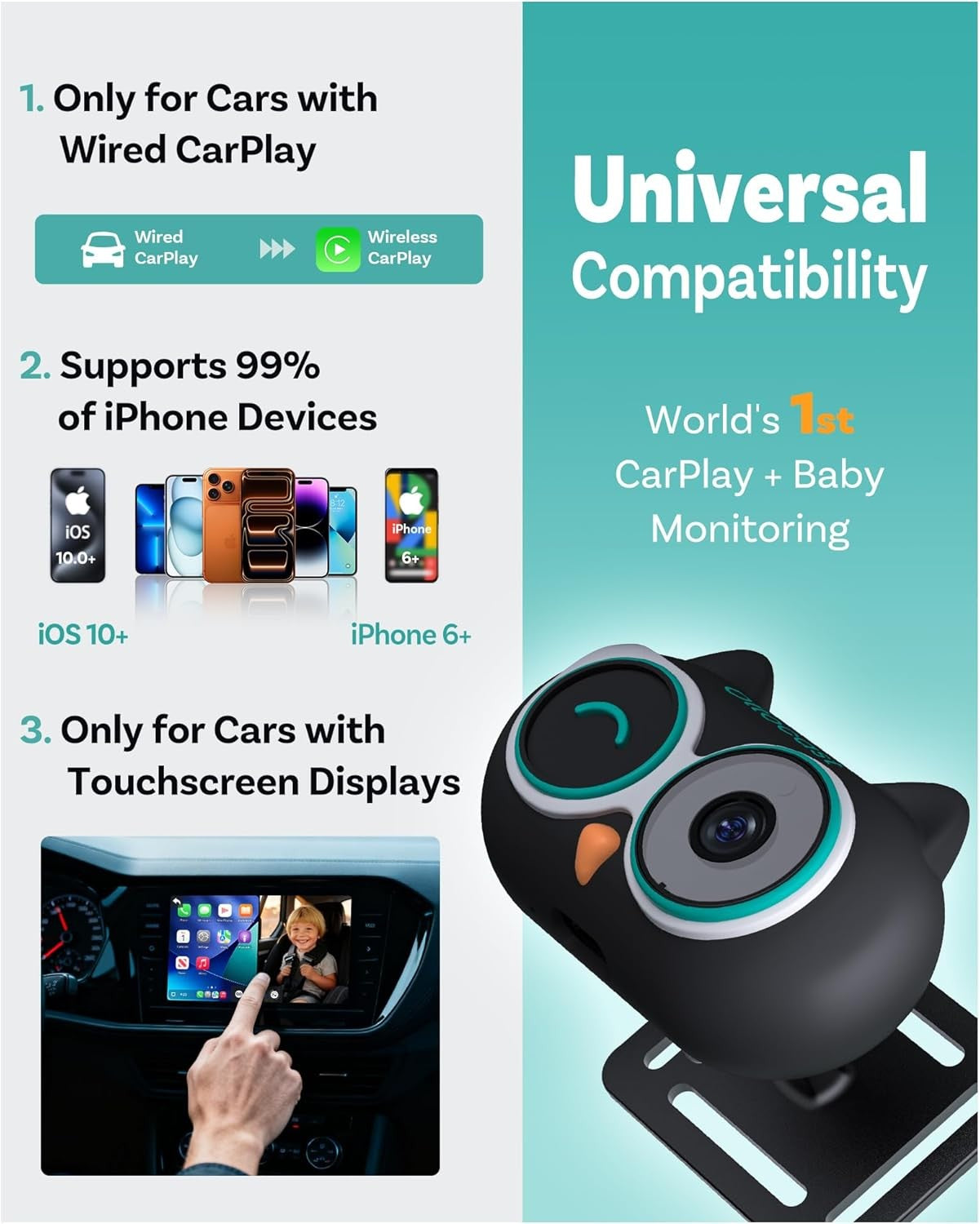 Belaidis CarPlay adapteris su mobilios auklės funkcija Ottocast Cabin Care juodas CA520-T