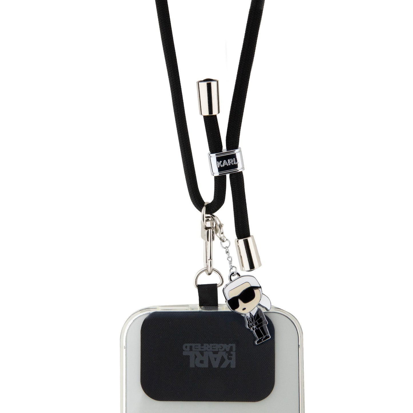 Dirželis telefonui Karl Lagerfeld Universal Crossbody Strap Cord and Ikonik Pins juodas